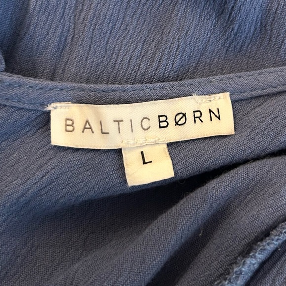 Baltic Born Blue V Neck Flutter Ruffle Short Sleeve Side Slit Midi Maxi Dress Lg - Picture 8 of 8